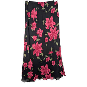 VTG 90s Y2K Floral Sheer Chiffon Whimsigoth Dark Fairy Grunge Boho Midi Skirt 14